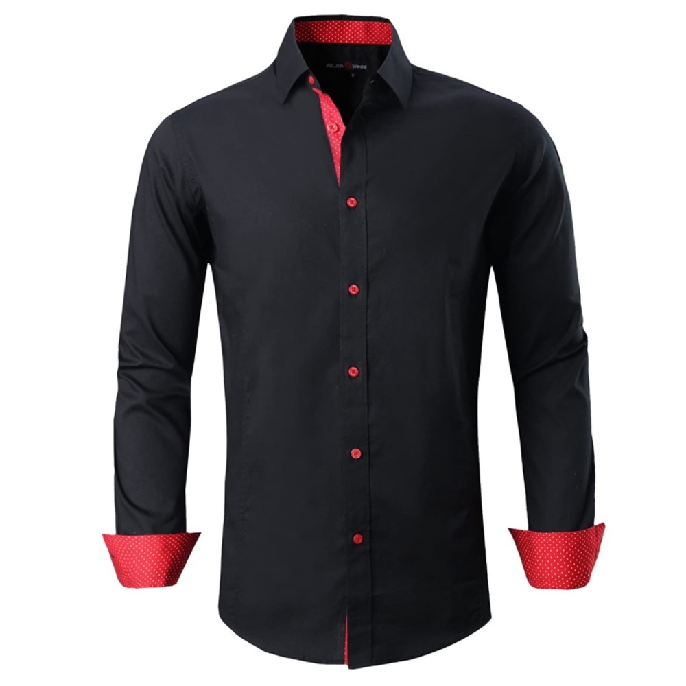 ALEX VANDO Mens Dress Shirt Regular Fit Black with Red accents size L
